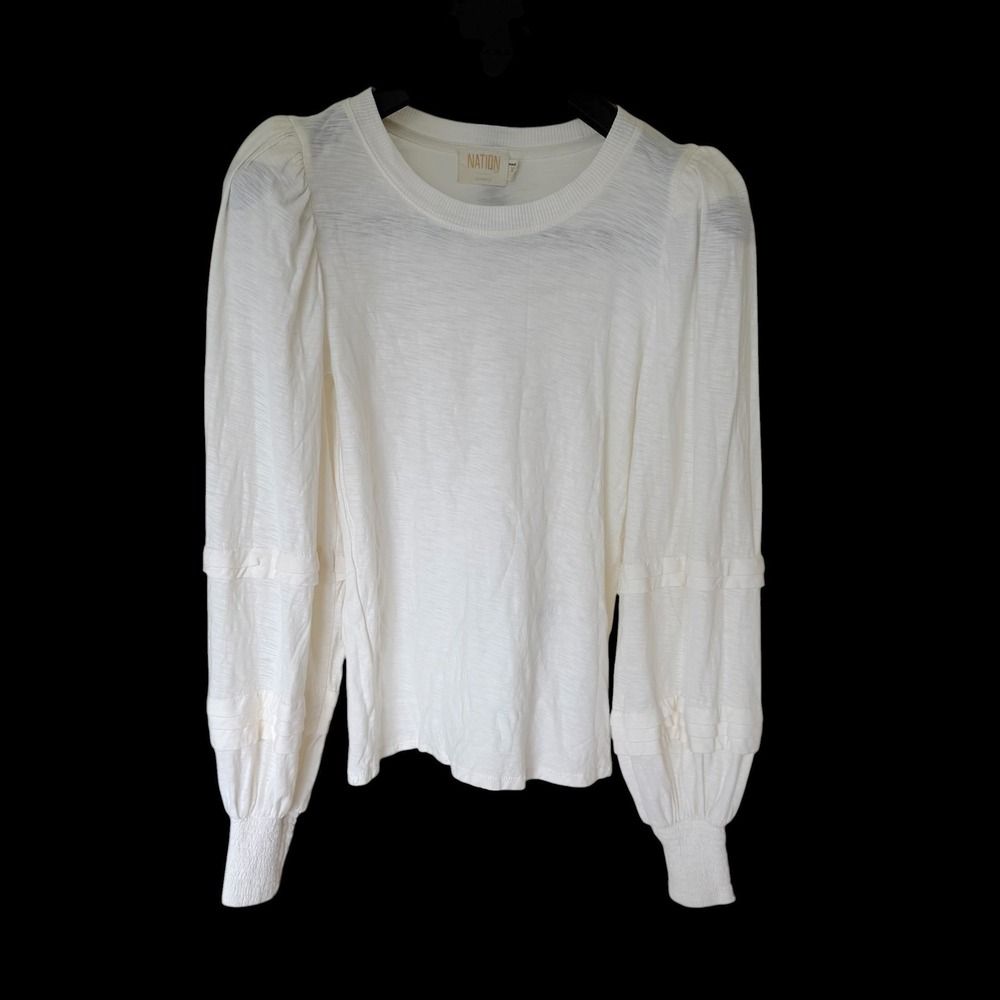 Nation LTD White Pima Cotton Puff Sleeve Smocked Cuff Top XS Anthropologie